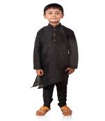 ANAN Kid's Festive & Party Black Crose Kurta and Pyjama Set  ( Black Pack of 1 )
