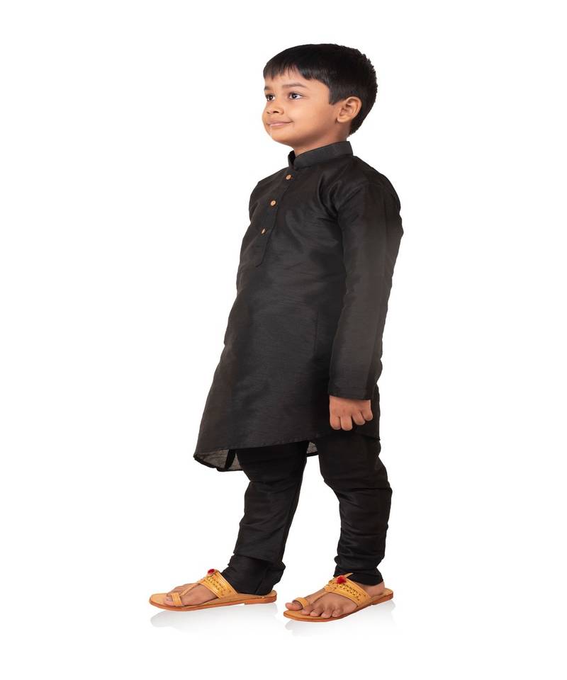ANAN Kid's Festive & Party Black Crose Kurta and Pyjama Set  ( Black Pack of 1 )