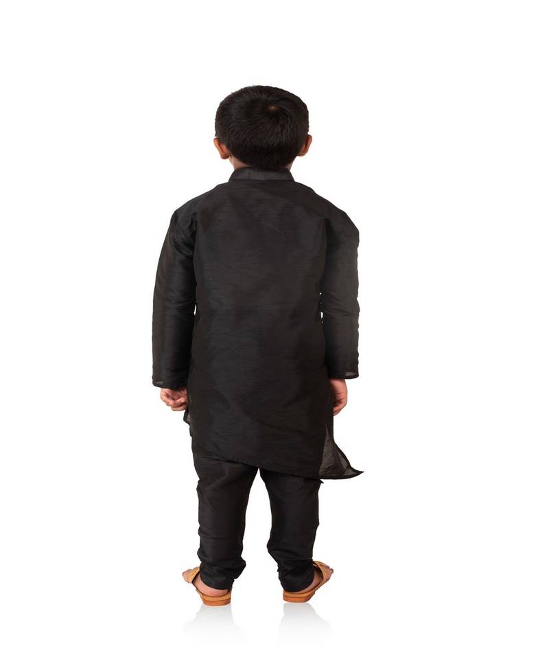 ANAN Kid's Festive & Party Black Crose Kurta and Pyjama Set  ( Black Pack of 1 )