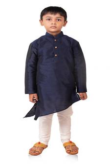 ANAN Kid's Festive & Party Blue Crose Kurta and Pyjama Set  ( Blue Pack of 1 )