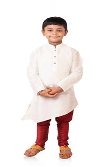 ANAN Kid's Festive & Party White Crose Kurta and Pyjama Set  ( White Pack of 1 )