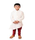 ANAN Kid's Festive & Party White Crose Kurta and Pyjama Set  ( White Pack of 1 )
