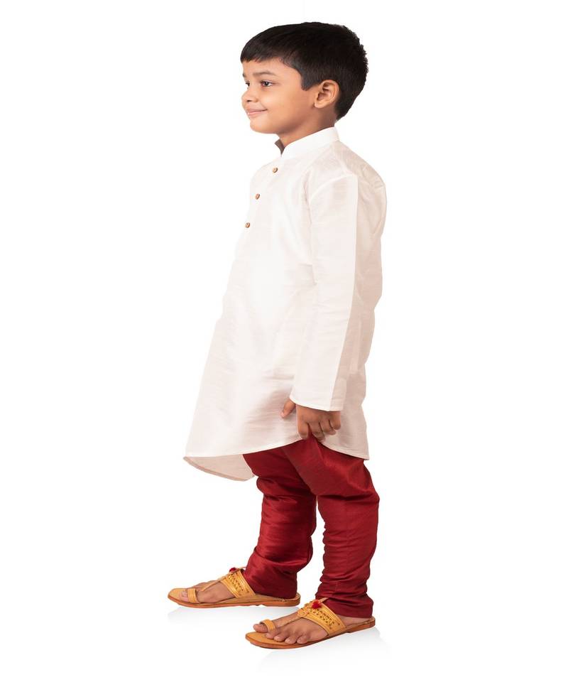 ANAN Kid's Festive & Party White Crose Kurta and Pyjama Set  ( White Pack of 1 )