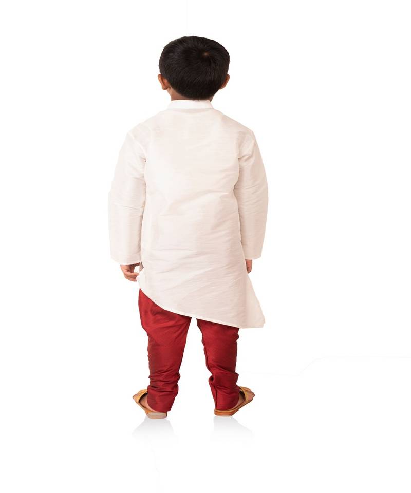 ANAN Kid's Festive & Party White Crose Kurta and Pyjama Set  ( White Pack of 1 )