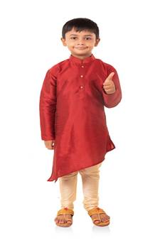 ANAN Kid's Festive & Party Maroon Crose Kurta and Pyjama Set  ( Maroon Pack of 1 )