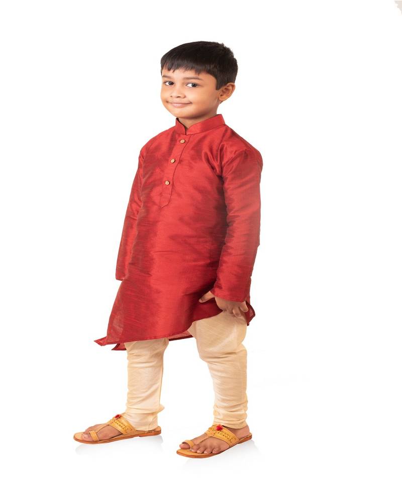 ANAN Kid's Festive & Party Maroon Crose Kurta and Pyjama Set  ( Maroon Pack of 1 )