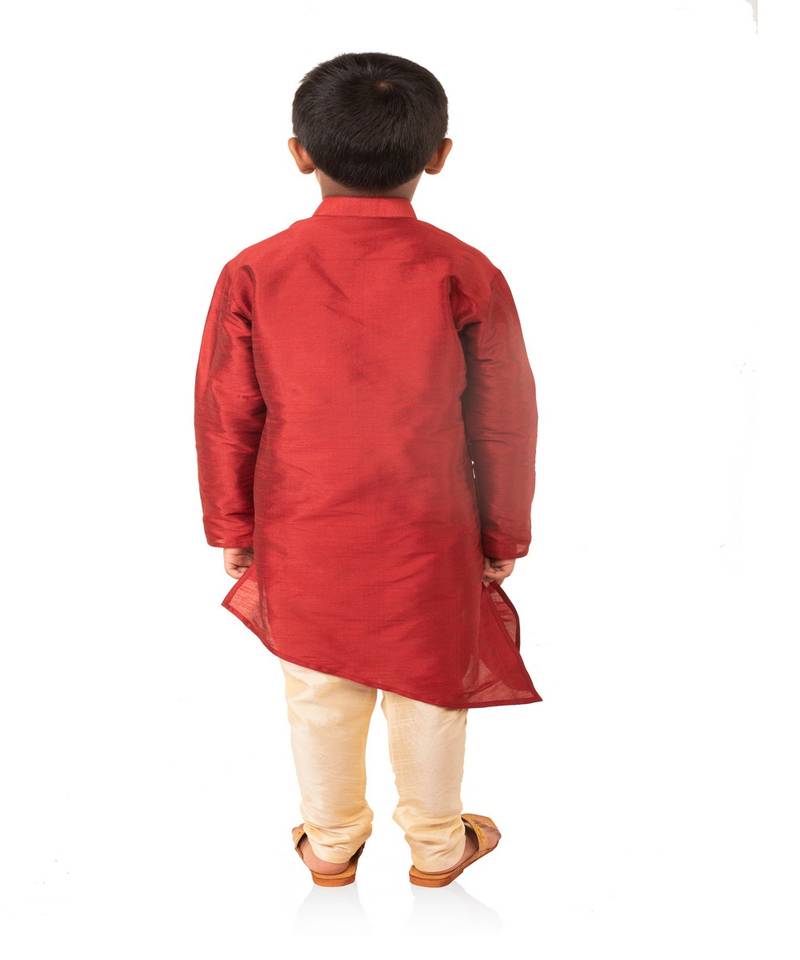 ANAN Kid's Festive & Party Maroon Crose Kurta and Pyjama Set  ( Maroon Pack of 1 )