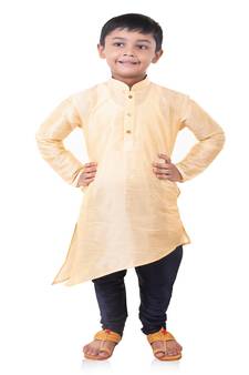 ANAN Kid's Festive & Party Gold Crose Kurta and Pyjama Set  ( Gold Pack of 1 )
