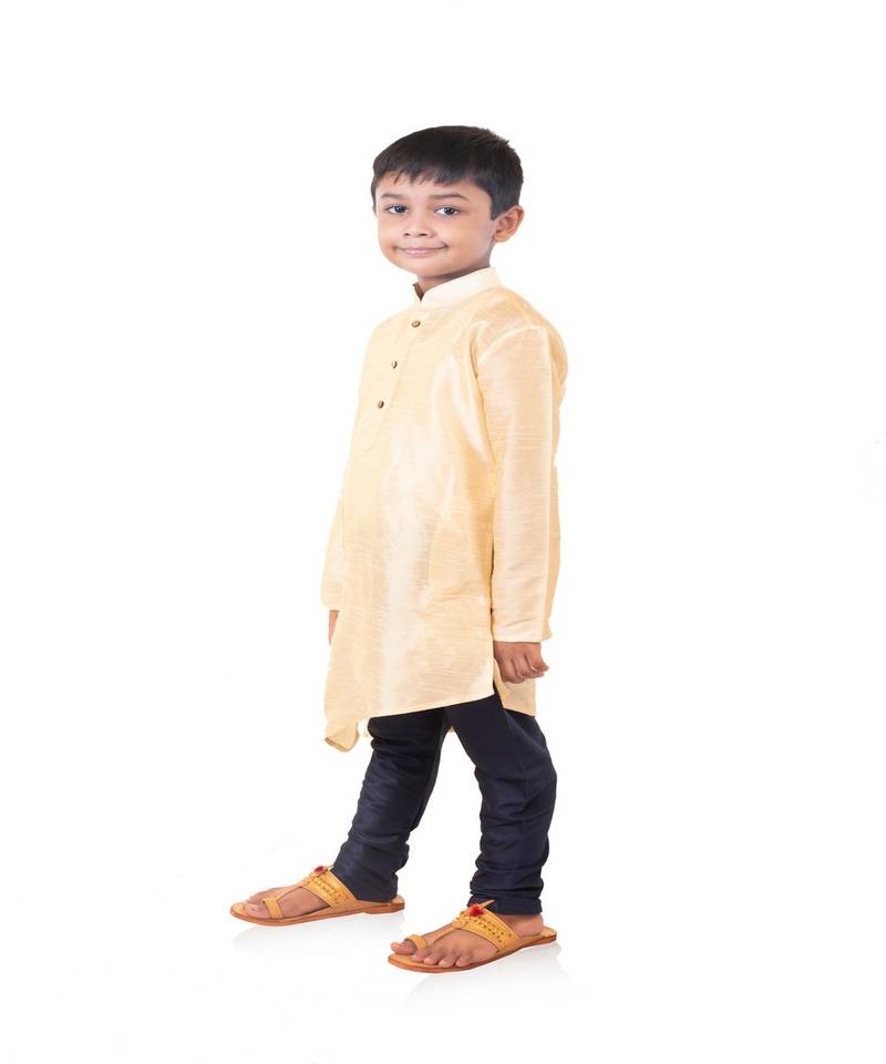 ANAN Kid's Festive & Party Gold Crose Kurta and Pyjama Set  ( Gold Pack of 1 )