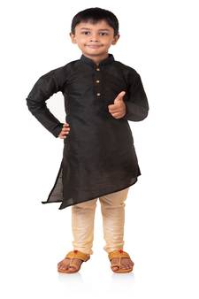 ANAN Kid's Festive & Party Black Crose Kurta and Pyjama Set  ( Black Pack of 1 )