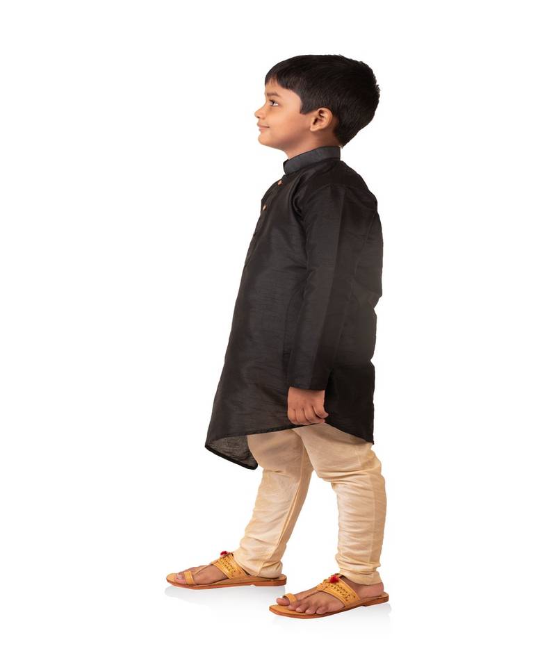 ANAN Kid's Festive & Party Black Crose Kurta and Pyjama Set  ( Black Pack of 1 )