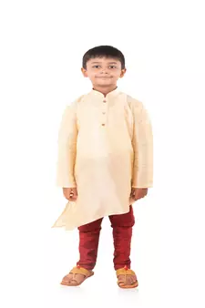 ANAN Kid's Festive & Party Gold Crose Kurta and Pyjama Set  ( Gold Pack of 1 )