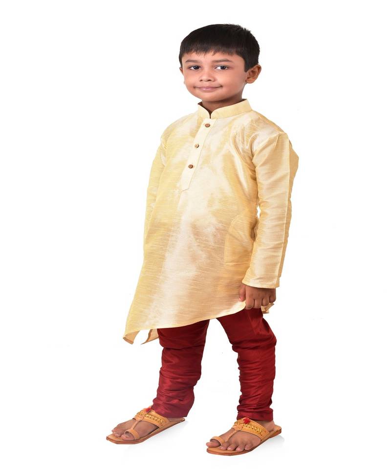 ANAN Kid's Festive & Party Gold Crose Kurta and Pyjama Set  ( Gold Pack of 1 )