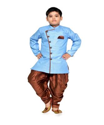 ANAN Kid's Festive & Party Sky Blue Sherwani and Rust Patiala Set  ( Sky Blue Pack of 1 ) 1