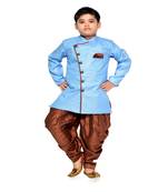 ANAN Kid's Festive & Party Sky Blue Sherwani and Rust Patiala Set  ( Sky Blue Pack of 1 )