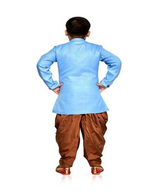 ANAN Kid's Festive & Party Sky Blue Sherwani and Rust Patiala Set  ( Sky Blue Pack of 1 ) 3