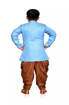 ANAN Kid's Festive & Party Sky Blue Sherwani and Rust Patiala Set  ( Sky Blue Pack of 1 )