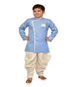 ANAN Kid's Festive & Party Sky Blue Sherwani and White Patiala Set  ( Sky Blue Pack of 1 )