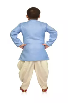 ANAN Kid's Festive & Party Sky Blue Sherwani and White Patiala Set  ( Sky Blue Pack of 1 )
