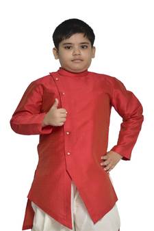 ANAN Kid's Festive & Party Red V Kurta Set  ( Red Pack of 1 )