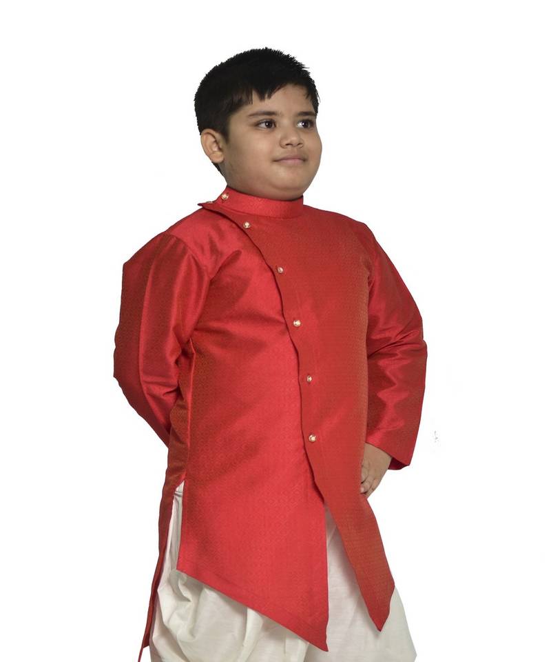 ANAN Kid's Festive & Party Red V Kurta Set  ( Red Pack of 1 )