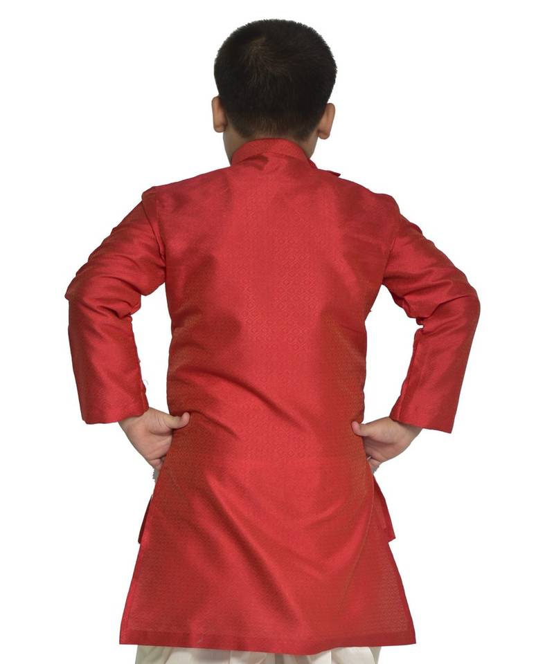 ANAN Kid's Festive & Party Red V Kurta Set  ( Red Pack of 1 )