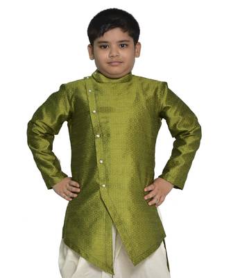 ANAN Kid's Festive & Party Green V Kurta Set  ( Green Pack of 1 ) 1