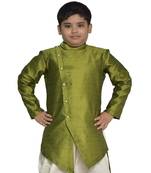 ANAN Kid's Festive & Party Green V Kurta Set  ( Green Pack of 1 )