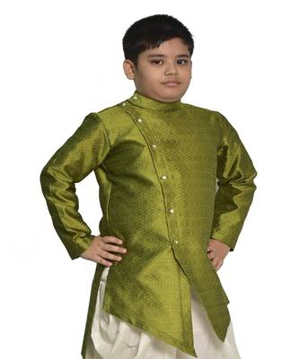 ANAN Kid's Festive & Party Green V Kurta Set  ( Green Pack of 1 ) 2