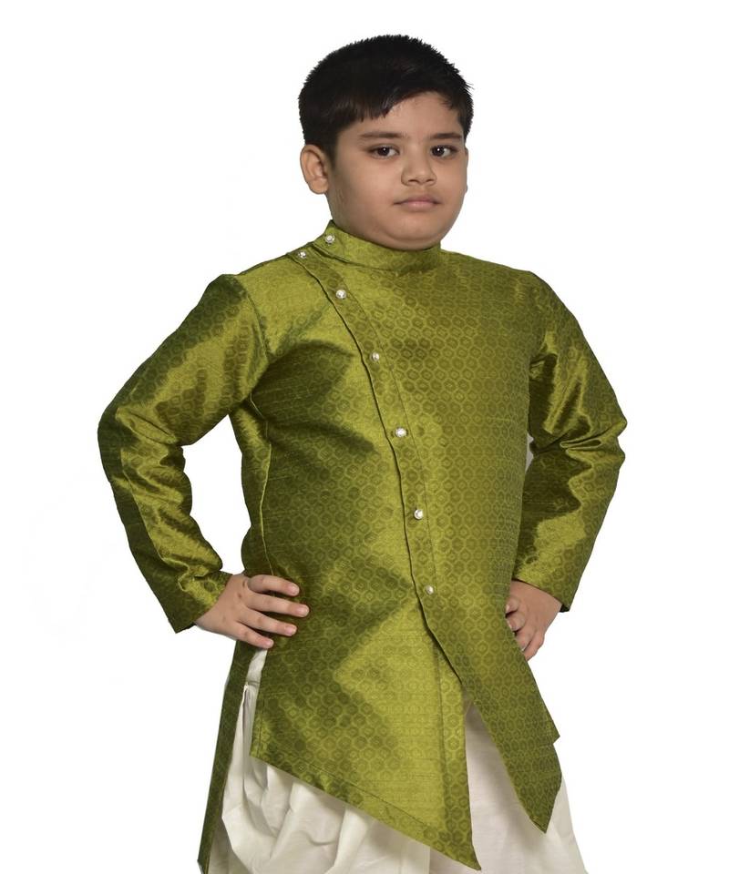 ANAN Kid's Festive & Party Green V Kurta Set  ( Green Pack of 1 )