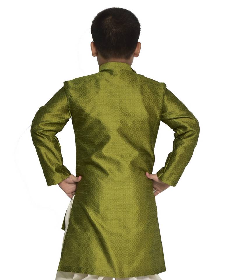 ANAN Kid's Festive & Party Green V Kurta Set  ( Green Pack of 1 )
