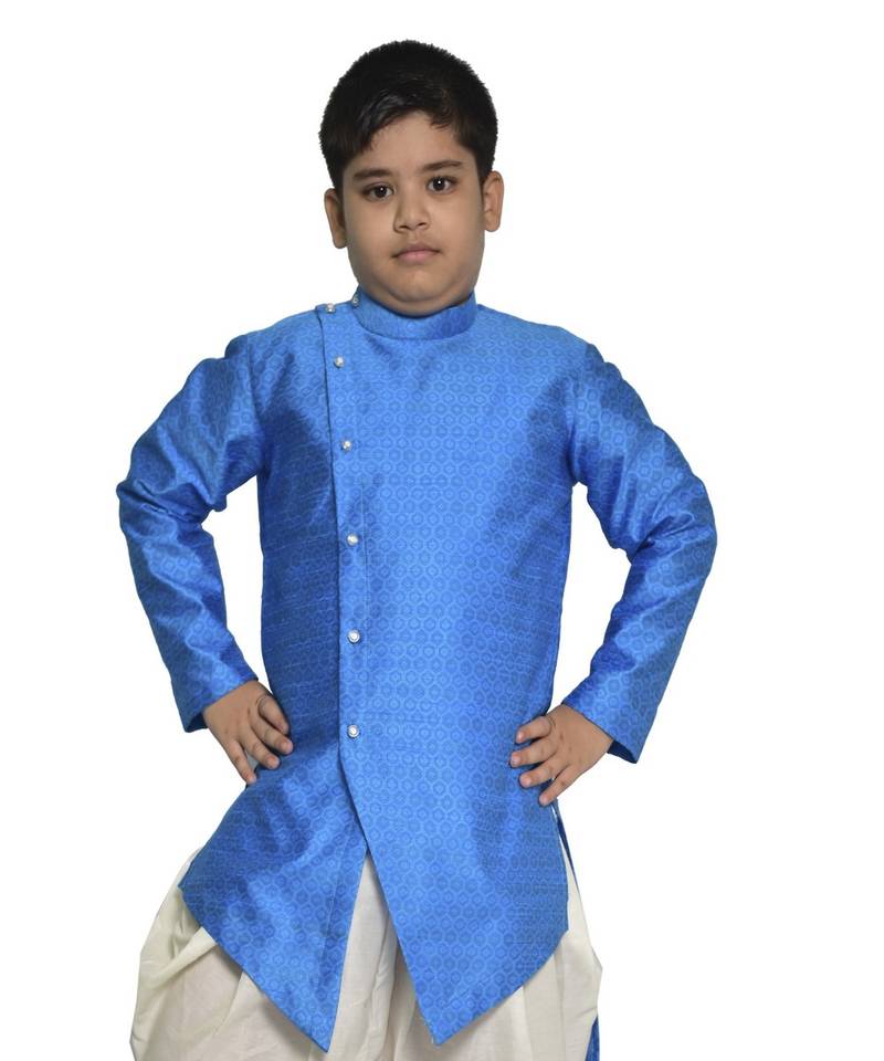 ANAN  Kid's Festive & Party Sky Blue V Kurta Set  ( Sky Blue Pack of 1 )