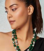 Green Onyx Layered Necklace With White Pearls