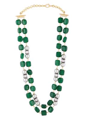 Green Onyx Layered Necklace With White Pearls 3