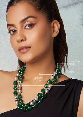 Green Onyx Layered Necklace With White Pearls 4