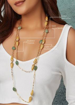 Gold Agate & Green Aventurine Layered Necklace 4