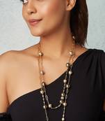 Brown Pearl Layered Necklace With Gold Polish Chain
