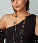 Gold Polish Layered Necklace With Multi-Colour Agates