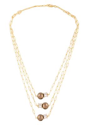 Gold Polish Layered Necklace With Brown Pearls 3