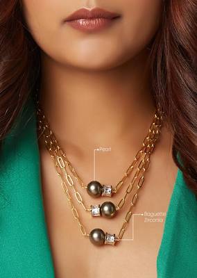 Gold Polish Layered Necklace With Brown Pearls 4
