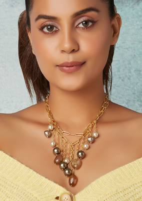 Multi-Colour Tasseled Necklace With Brown Agate Tumbles 1