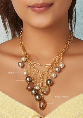 Multi-Colour Tasseled Necklace With Brown Agate Tumbles 4