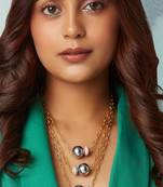 Gold Polish Layered Necklace With Grey Pearls