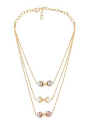 Gold Polish Layered Necklace With Multi-Colour Pearls 3