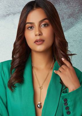 Gold Polish Lariat Necklace With Grey Pearl 2