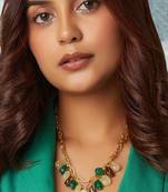 Gold Polish Necklace With Multi-Colour Agates