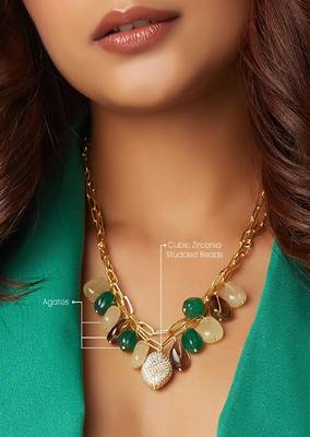 Gold Polish Necklace With Multi-Colour Agates 4