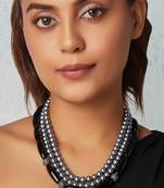 Black Onyx Layered Necklace With Grey Pearls