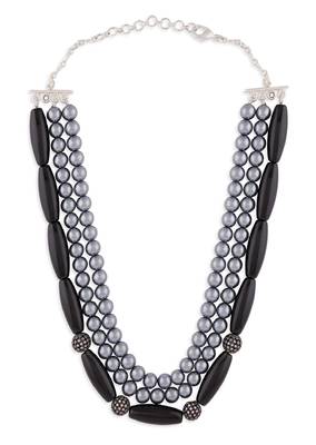 Black Onyx Layered Necklace With Grey Pearls 3