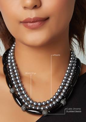 Black Onyx Layered Necklace With Grey Pearls 4